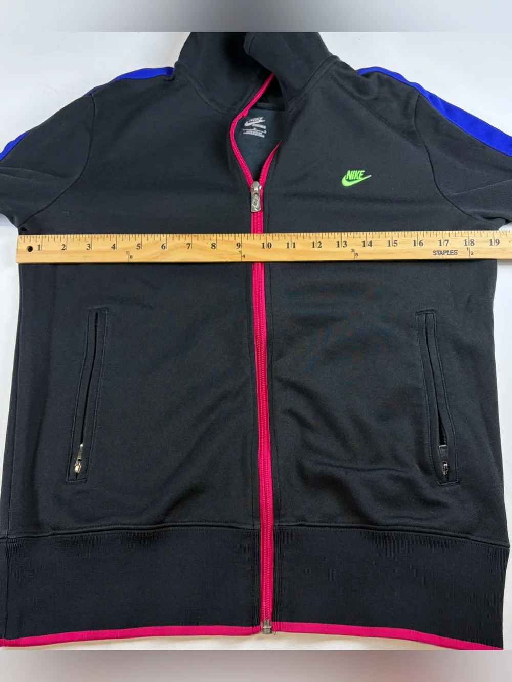 NIKE SPORTSWEAR WOMENS BLACK BLUE PINK FULL ZIP TRACK JACKET GREEN LOGO SIZE S